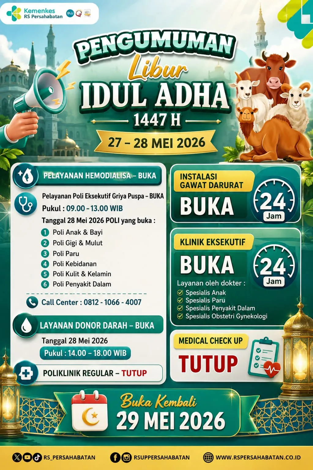 Pengumuman Pelayanan Libur Idul Adha 1447 H di RSUP Persahabatan 